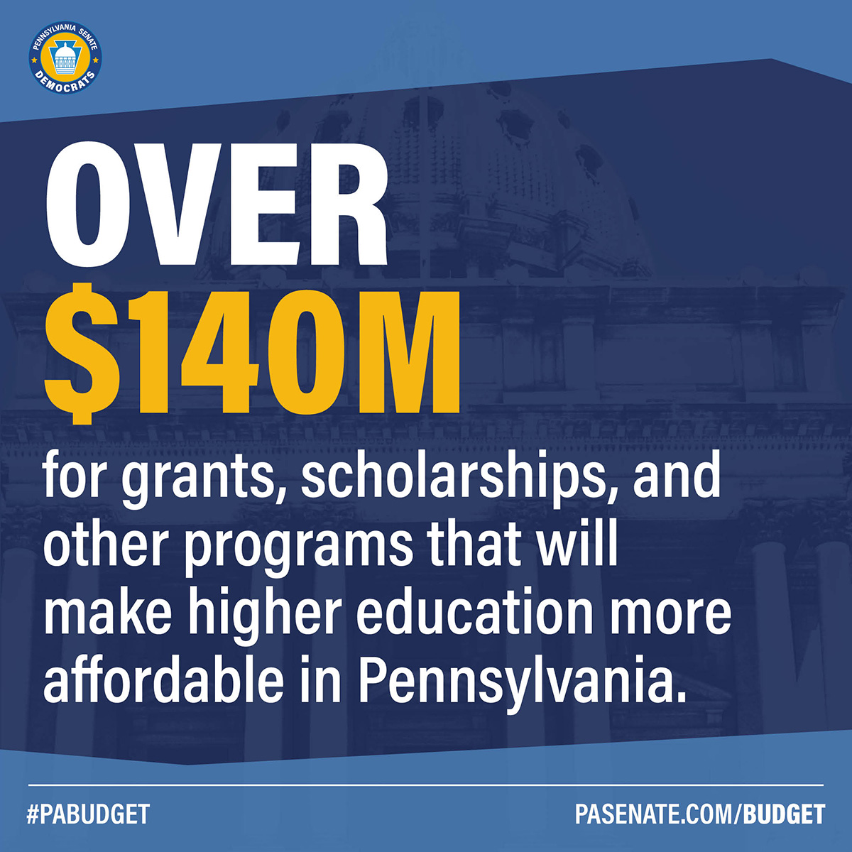 Over $140M for grants, scholarships and other programs that will make higher education more affordable in PA